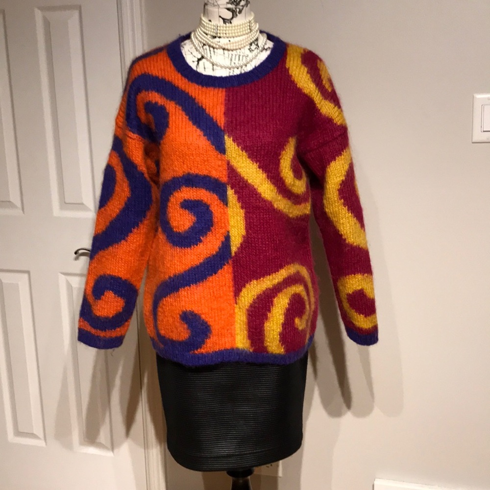 NWOT The Limited Vintage Wool Mohair pullover vibrant 70s funky indie flashy M/L